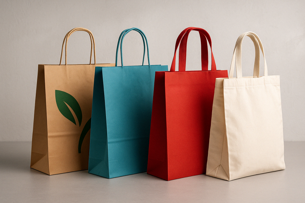 Quatre sacs de shopping écologiques au design minimaliste sans texte