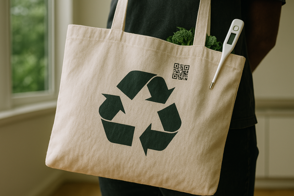 Eco-friendly bag with QR code and sensor
