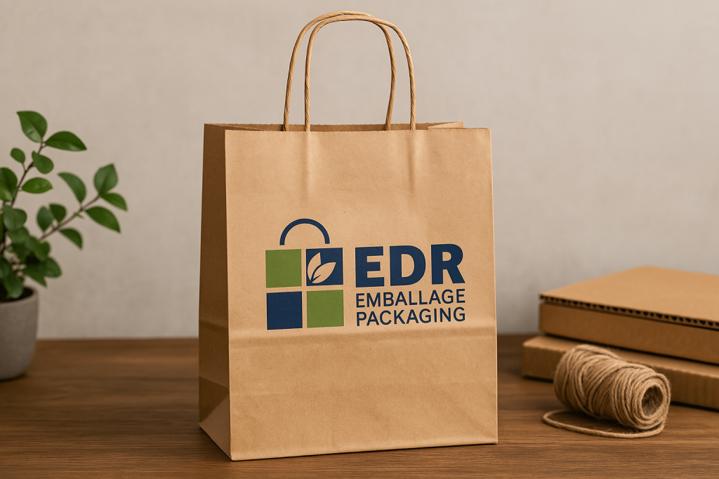 Sac en papier brun avec logo EDR bleu