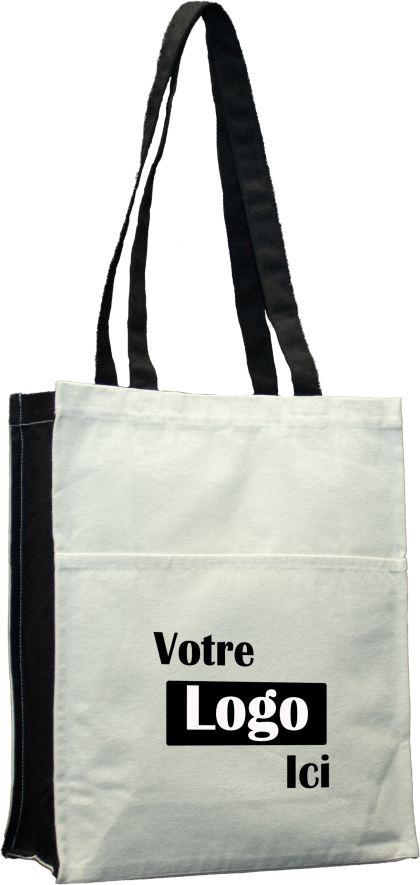 Two-tone reusable cotton tote bag with pocket - 12 “W x 5 ”D x 14 "H - 10oz
