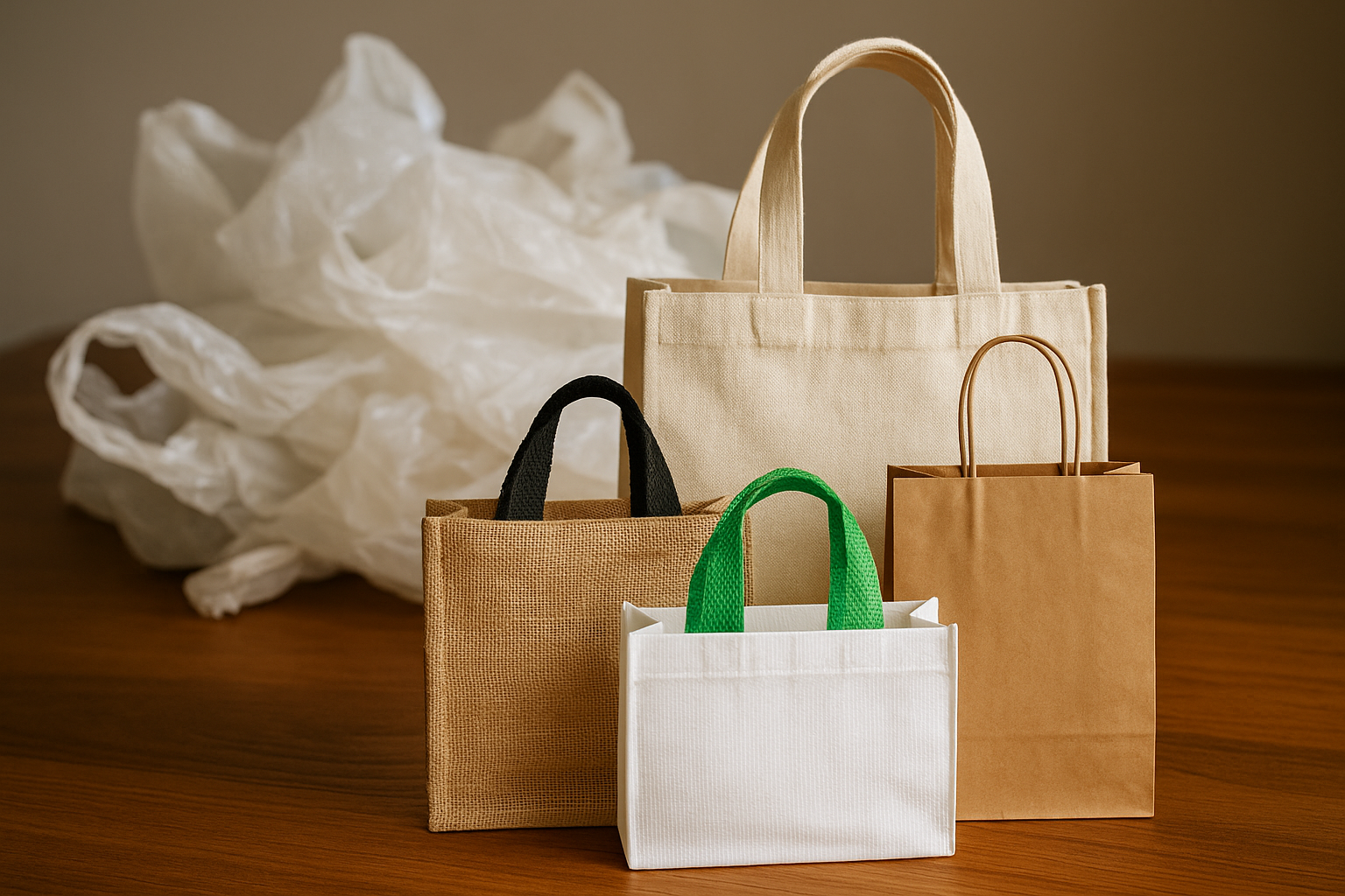 Reusable bags displayed in response to the plastic bag ban in Canada