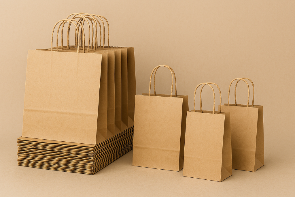 Sacs kraft en gros et à l’unité côte à côte.