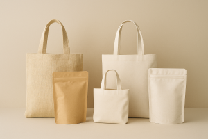 Sacs personnalisés écologiques incluant des sacs thermosoudés et des sacs réutilisables minimalistes fabriqués avec des matériaux recyclés pour l’emballage durable 2026